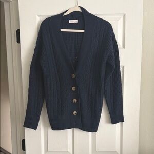 LC Lauren Conrad Deep Blue Cable Knit Cardigan